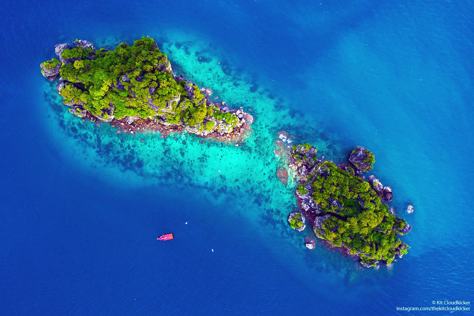 2 krabi islands birdseye views from the sky with shallow blue waters