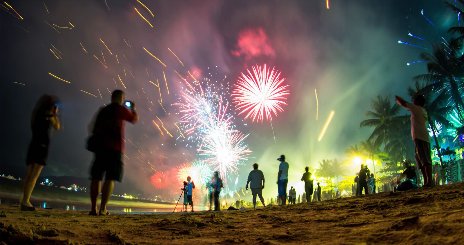 Krabi New Year's Eve firworks display on the beach