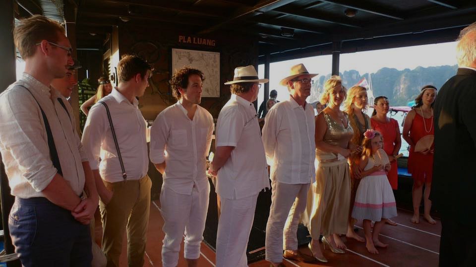 Group of guests enjoying wedding onboard Private Cruise in Krabi, Thailand