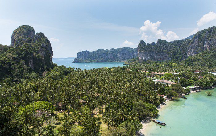 a view of railay beach's east and west beach from the viewpoint
