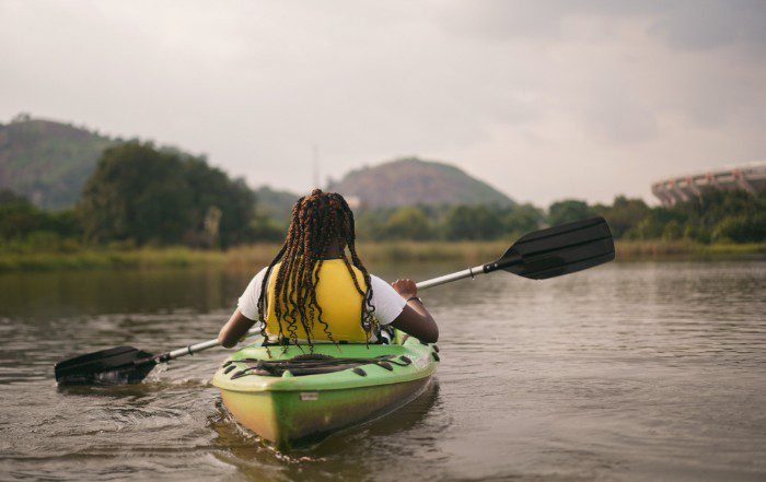 (A life jacket and other safety gear are essential in water-related activities.