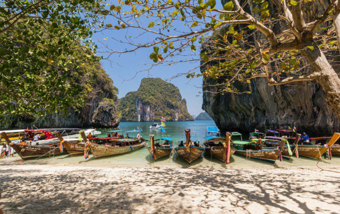 Long-tail boats like these are the ideal vehicles for boat tours.