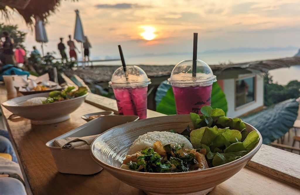 sunset and food at khaothong hill cafe krabi